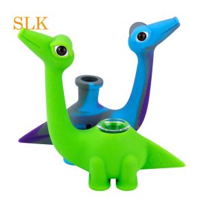 Prezzo economico Bong per dinosauri in silicone per pipa da fumo con stelo inferiore in silicone Siliclab e sostituzione ciotola per erbe in vetro ZZ