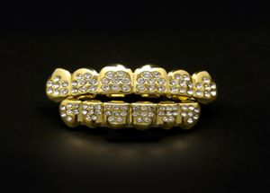 Hip Hop Gold Sier 8 Diamentowe zęby Grillz Set Bling Out Fałszywe grille dentystyczne dla kobiet mężczyzn S Hiphop Body Biżuter