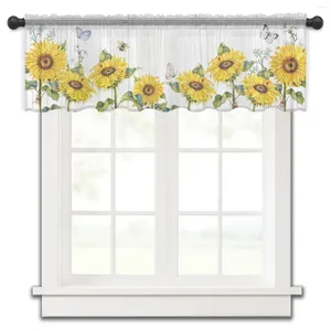 Curtain Sunflower Flower Butterfly Bee White Short Tulle Window Curtains Sheer Voile Kitchen Cabinet Home Decor Small Drapes