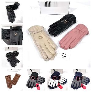 Winter leather gloves plush fashion designer sheepskin for cycling with warm fingertips gift