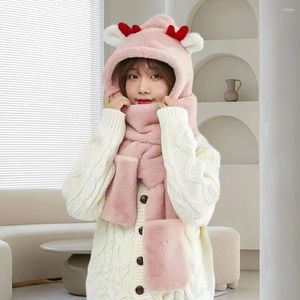 Sciarpe Antler Ear Sciarpa Cappello Inverno Donna Novità Berretti Berretti Caldi Casual Peluche Set Solido Presente