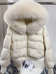 Real pele de guaxinim raposa gola grande jaqueta de inverno feminino pato para baixo casaco natural quente solto luxo outerwear streetwear 240105