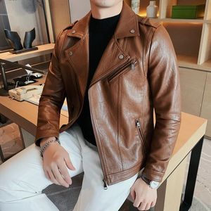 Men Turn-lapel Pu Jacket Leather Coat Outside Spring and Autumn Street Trendy Men's Personality Simple Punk Fan Coat S-3XL 240104