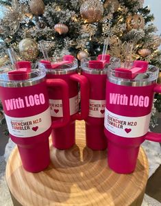 US Stock 40oz Quencher Tumblers Pink Cosmo Parada Flamingo Rostfritt stål Valentines Day Presentkoppar med silikonhandtagslock och halm 2: a generationens bilmuggar GG0105