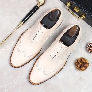 Brand Genuine Cap Business Dress Men Formal Wear Casual British Black White Leather Shoes Pointed Toe Oxfords