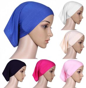 Kvinnor mjuk mode färgglad muslimsk komfort inre hijab mössor islamiska under halsduk hattar 9 färger bandanas1103314