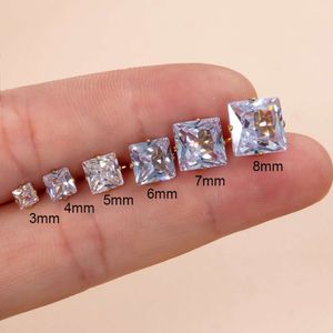 3-8mm Vintage Iced Out Cubic Zirconia Orecchino a perno quadrato Bling Prong Cz Pietra Chirurgica Titanio Acciaio inossidabile Gioielli penetranti alla moda Bijoux all'ingrosso