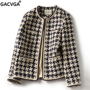 GACVGA Blazer da donna scozzese in tessuto elegante con tasca e fodera Cappotto in tweed causale autunno inverno Giacca da ufficio da donna 240104