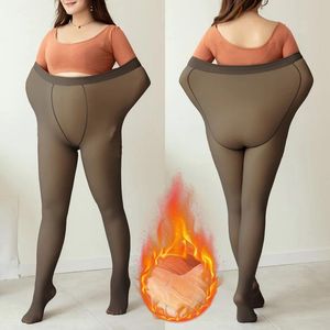 Pants Plus Size Women's Thermal Pantyhose for Winter Warm Fleece Tights Ladies Sexy Stockings Fake Translucent Leggings