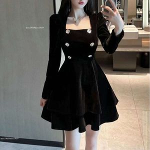 Французское Hepbuurn, маленькое бархатное нижнее платье Fragrancee, женское осенне-зимнее маленькое черное платье, легкая роскошная удивительная юбка с высокой посадкой