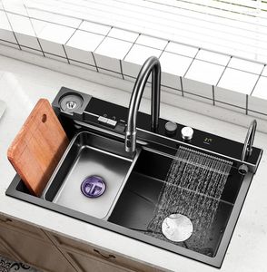 Смесители для раковины в ванной комнате, сотовый дизайн из нержавеющей стали 304, цифровой водопад, большой одинарный бак для кухни