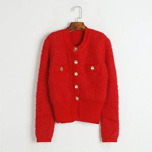 10002 XL 2024 Pist Bahar Markası Aynı Stil Sweater Uzun Kollu Pembe Kırmızı Khaki Hardigan Mürettebat Boyun Giysileri Yüksek Kalite Kadınlar DL