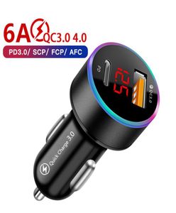 36W PD QC30Type C Car Charger USBC LED Display 6A USB Fast Charger för smartphone Samsung Huawei8599800