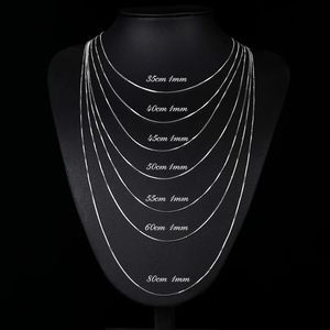 Bracelets 3580cm 1mm Thin Real Pure Solid Sterling Sier Box Chain Necklace for Women Men Kids Girls Necklaces Jewelry Kolye Collare