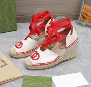 Summer Interlocking G Canvas Embroidered Espadrilles Sandals wedge Patform pumps heels women's luxury designers Fashion Casual shoes factory footwear