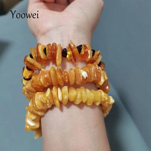 Bangles Yoowei Nova Pulseira Âmbar para Mulheres Homens Mãe Presente Elástico Estiramento Estilo Irregular Pedra Natural Chips Beads Jóias Atacado