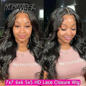 Wigs Wow Angel 7x7 Hd Lace Closure Wigs 34inch Body Wave Wigs Remy Hair 6x6 Hd Lace Closure Human Hair Wigs Natrual Scalp Pre Plucked