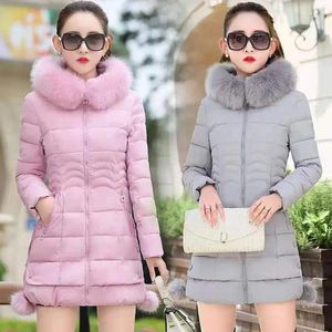 Casacos de Trench das Mulheres 2024 Inverno Mulheres Jaqueta Parka Grande Gola de Pele Com Capuz Grosso Quente Casaco Feminino Casual Outwear Moda Europeia Preto Tops