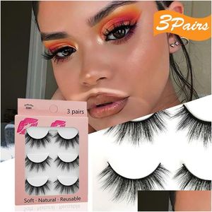 Cílios Postiços 3 Pares 3D Imitação de Cabelo de Vison Cílios Natureza Espesso Cruzando Cílios Tira Individual Grosso Lash Falso Ferramentas de Maquiagem Z004 Otrmx