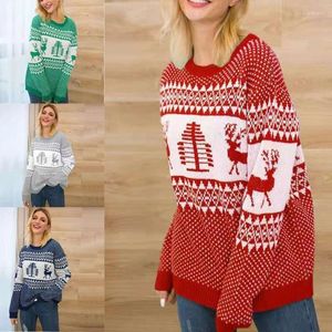 Women's Sweaters Ladies Christmas Sweatshirt Festival Geometric Reindeer Design Knitted Sweater Long Sleeve Round Neck Pullover Clothes