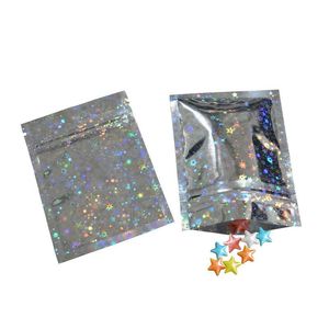 Sacos resealáveis saco de folha saco de mylar plano para festa favor armazenamento de alimentos cor holográfica com estrela de brilho ccghl