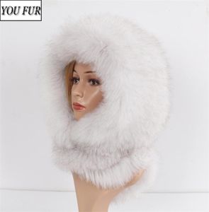 New Arrival Lady Real Fox Fur Hat&Scarf Winter Warm y Natural Fox Fur Hats&Scarves Women Knitted Genuine Fur Hooded Muffle 2012153020379