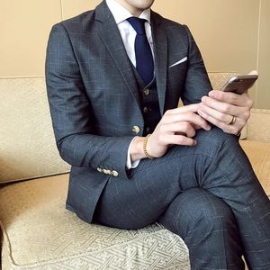 Kurtki kamizelki spodni Wysokiej klasy kontrola mody męska Business Casual Suit 3 szt. Zestaw stroju ślubnego Tuxedo Mężczyzna szczupły garnitur 240104