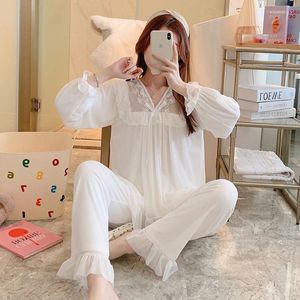 Mulheres sleepwear princesa pijama conjunto para mulheres finas rendas retalhos kawaii lolita doce homewear tops calças moda coreana babados