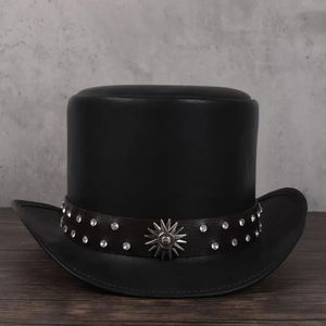 Berretti Donna Uomo Cappello a cilindro in pelle Presidente Tradizionale Cappelli stile Fedora Cappello Mago Steampunk Cappellini per feste Cosplay Dropshiping 3 dimensioni 13 cm Top