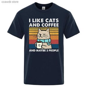 Herr t-shirts jag gillar katter och kaffe street rolig t-shirt för män mode casual lös bomullskläder crewneck andningsbar tshirt hip hopp tees t240105