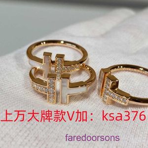 Moda Tifannissm Ring loja online 925 prata esterlina família T dupla banhada com ouro rosa 18K meio diamante branco conjunto Fritillaria tem caixa original