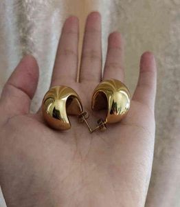 Halbmondkugel, dicker, klobiger Gold-Creolenohrring aus Edelstahl für Damen, schicker Vintage-Ohrring, leer, leicht, 2201083072086