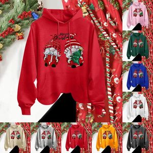 Felpe con cappuccio da donna Merry Christmas Gnome Stampa Moda Casual Top a maniche lunghe con tasche Felpa con cappuccio