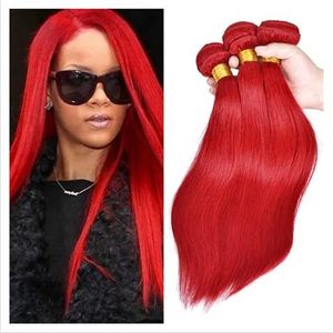 Extensões de cabelo vermelho brasileiro, sedoso e reto, 9a, cabelo brasileiro virgem, cor vermelha, pacotes de tecelagem de cabelo virgem, 3 peças / lote