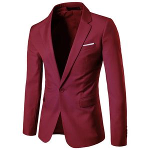 Jackor Bourgogne Men Blazer Suit Jacket Slim Fit Man Leisure Solid Color Suit Fund Youth Liten kostym Singel Loose Trend Jacket