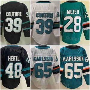 Männer Blank Hockey 65 Erik Karlsson Trikot 28 Timo Meier 39 Logan Couture 48 Tomas Hertl Reverse Retro Team Schwarz Grün Weiß Farbe Alle