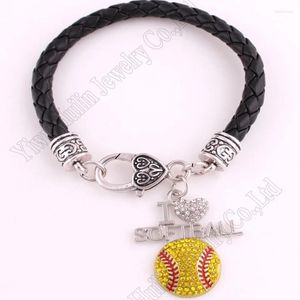 Link Bracelets Arrival Rhodium Plated With Sparkling Crystals I LOVE SOFTBALL Pendant Bracelet Rope Chain