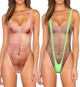 Engraçado cabelo no peito impressão 3d maiô de uma peça mulheres banho sexy push up biquinis maiô feminino monokini beachwear maiô9440611