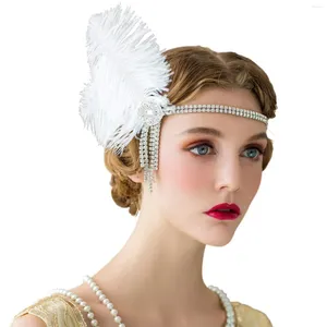 Hårklipp 1920 -talets Gatsby Headpiece Women Girls Black pannband Rhinestone Sequin Vintage Party Pärled Flapper Feather