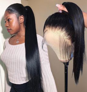 360レースの正面の人間の髪のウィッグは、黒人女性のためにプリPCKedストレートショートブラジルのフロントHDロングレミーウィッグフルレースポニーテール4217547