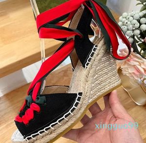 Sandalen Sandale Frauen Sommer Seil Weben Plattform Zwei Ton Knöchel Strap Design Offene spitze Weibliche Schuhe Mode Vielseitig Fee