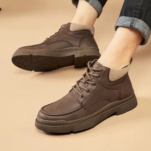 Utomhus Autumn Winter Men's Ankle Boots Comfort Walk Sneakers Daily Pendure Casual Shoes Fashion äkta läderkohude stövlar 240116