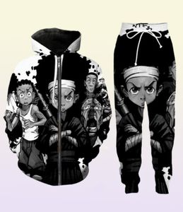 قم بإصدار جديد Menwomens Boondocks Funny 3D Print Fashion Tracksuits Pants Zipper Hoodie Casual Sportswear L0157430385