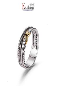 Ringe Dy Twisted Zweifarbiger Kreuzring Damenmode Platin überzogen Schwarz Thai Silber Heißer Verkauf Schmuck6084470