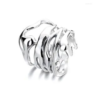 Cluster Rings 443J ZFSILVER Silver S925 Fashion Trendy Adjustable Creative Retro Width Irregular Geometry Girl Men Women Wedding Jewelry