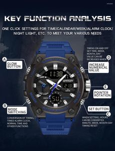 Wristwatches SANDA 3311 Male Student Youth Fashion Trend Military Multifunctional Nightlight Waterproof Electronic Watch Digital