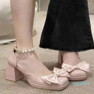 Scarpe eleganti Mary Janes vintage francesi da donna con plateau dolce Kawaii con fiocco