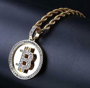 Mens CZ Gold Pendant Bling Bling Micro Pave Cubic Zirconia Necklace 18K Gold Plated Bit Coin Jewelry with gift box5100918