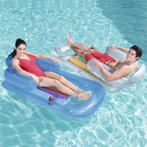 Swings Single water inflatable bed with armrests cup hole backrest Home luxury recliner airtight sofa swimming leisure balloon with pump