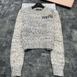 Mi24 Autumn/winter Women's Sweater Girl Style Heavy Industry Nail Diamond Letter Yarn Colored Round Neck Long Sleeve Knitted Top